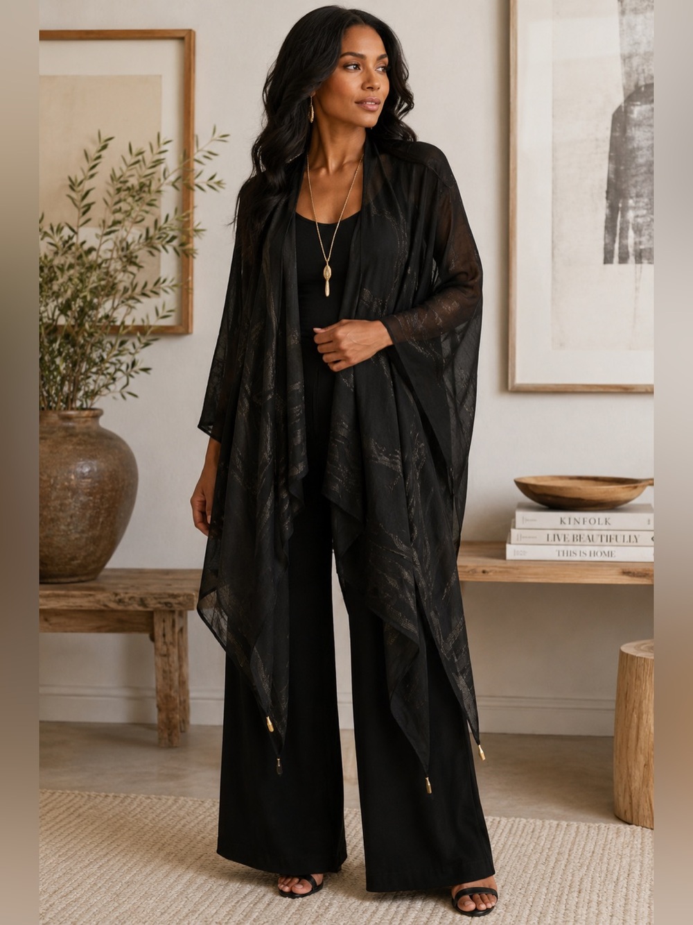 Zonda Nellis Black Sheer Art to Wear Wrap OS Asymmetrical Lagenlook Avant Garde